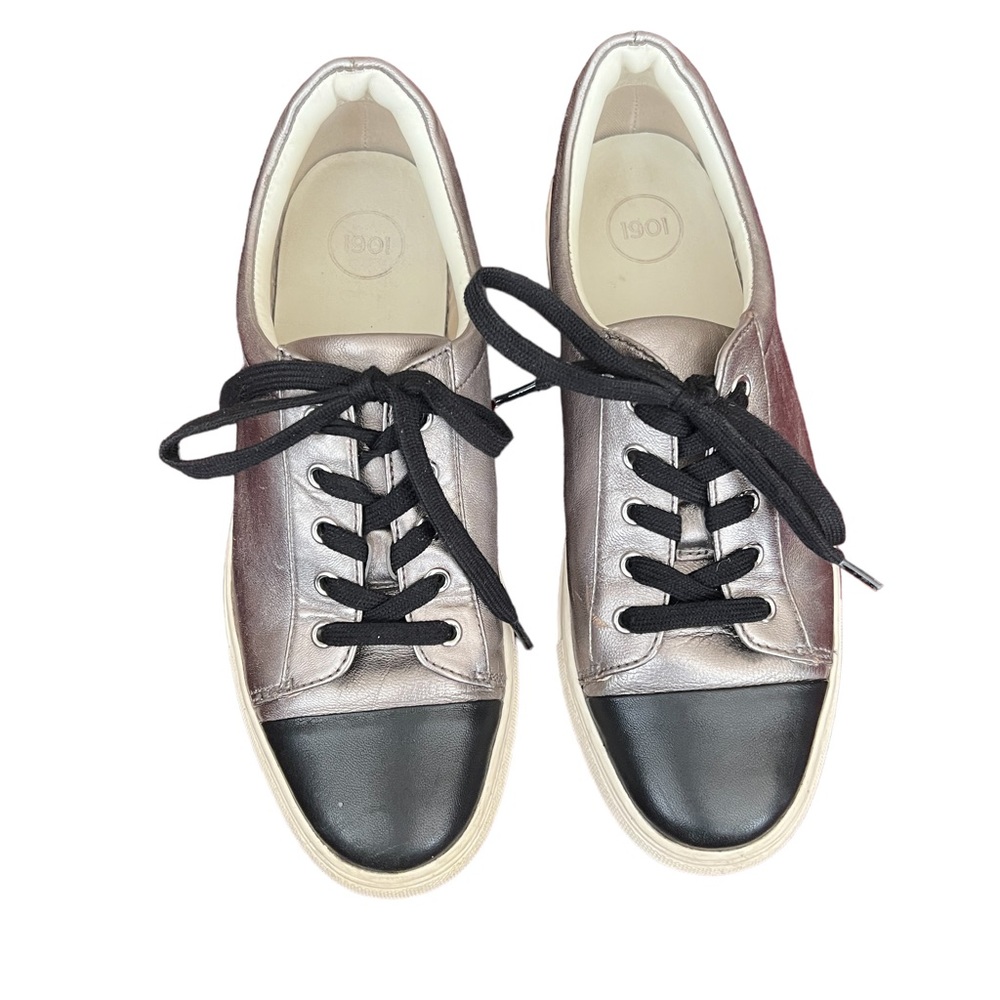 1901 SILVER BLACK SNEAKERS LEATHER UPPER WOMENS SIZE 8 1/2
